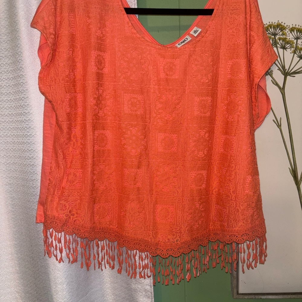 Cato Vibrant Orange Lace Fringe Blouse
